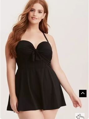 Torrid Black Tie Front Skater One-Piece Swimsuit Sz 1